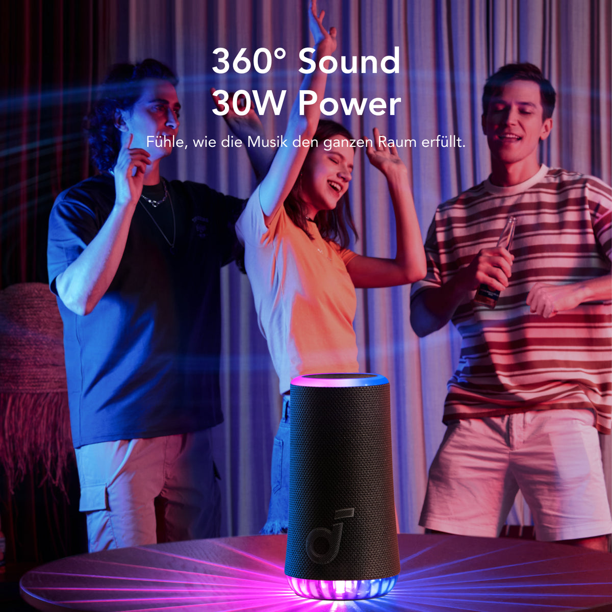 Glow | Tragbarer Lautsprecher mit synchronisierter Lichtshow