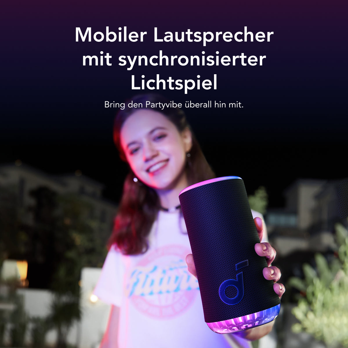 Glow | Tragbarer Lautsprecher mit synchronisierter Lichtshow