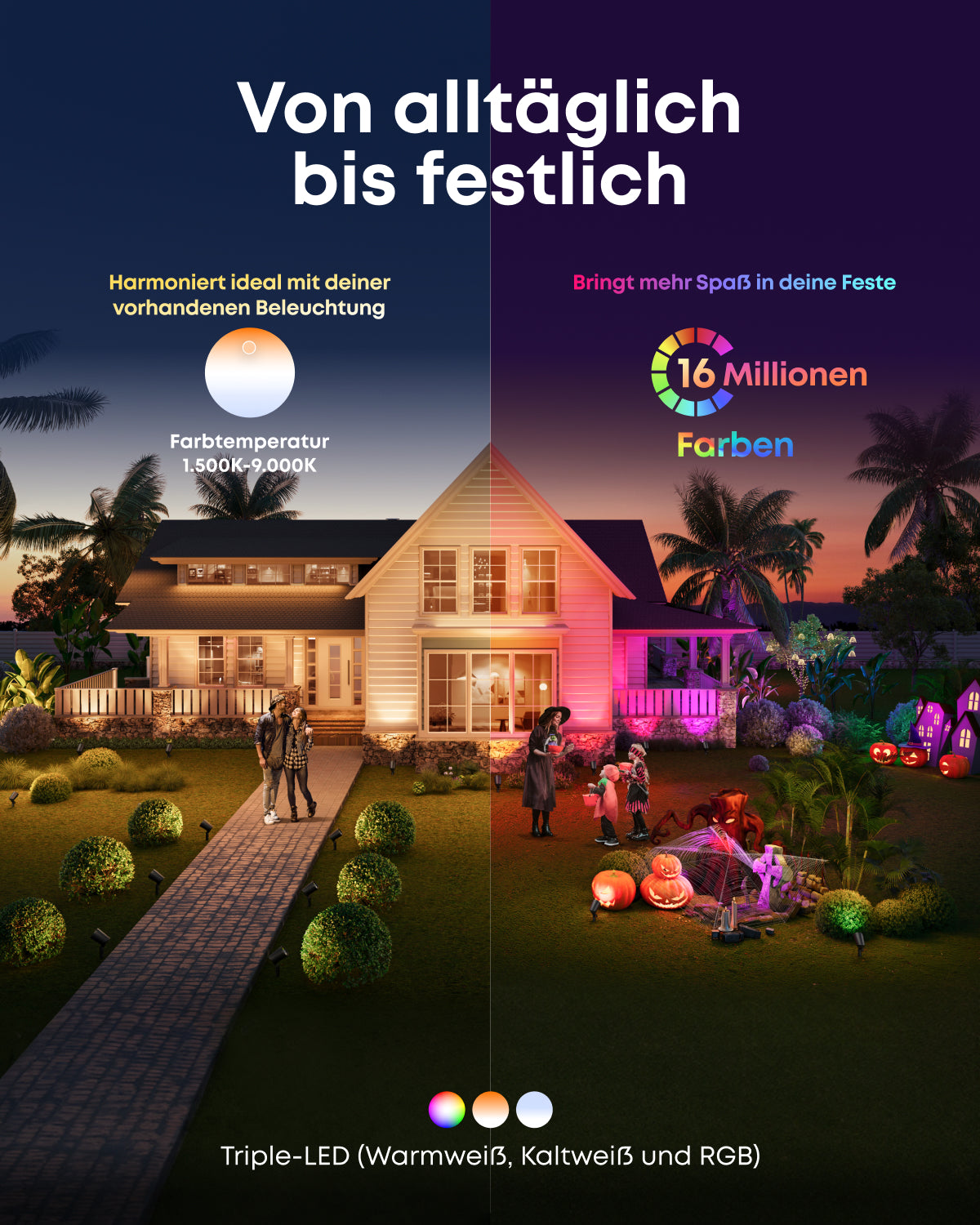 Rave 3S | KI Karaoke Party-Lautsprecher mit 200W Sound + eufy Festinstallierte Außen‑Lichterkette E22