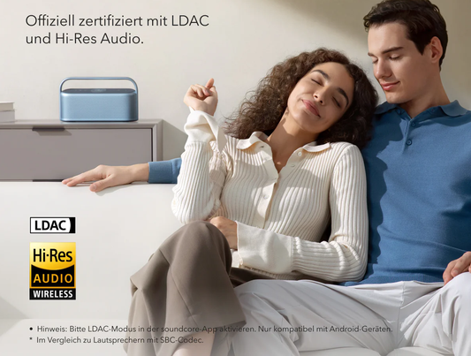 soundcore Motion X600 Bluetooth Lautsprecher spielt Musik im Innenbereich