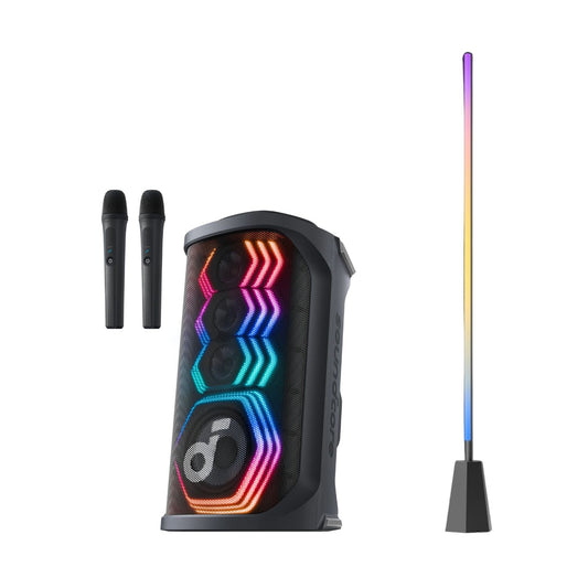 Rave 3S | KI Karaoke Party-Lautsprecher mit 200W Sound + eufy Zimmer-Stehlampe E10