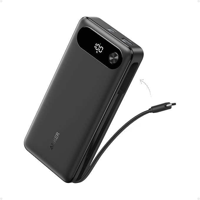 Anker Powerbank, 20.000mAh tragbares Ladegerät mit integriertem USB-C-Kabel