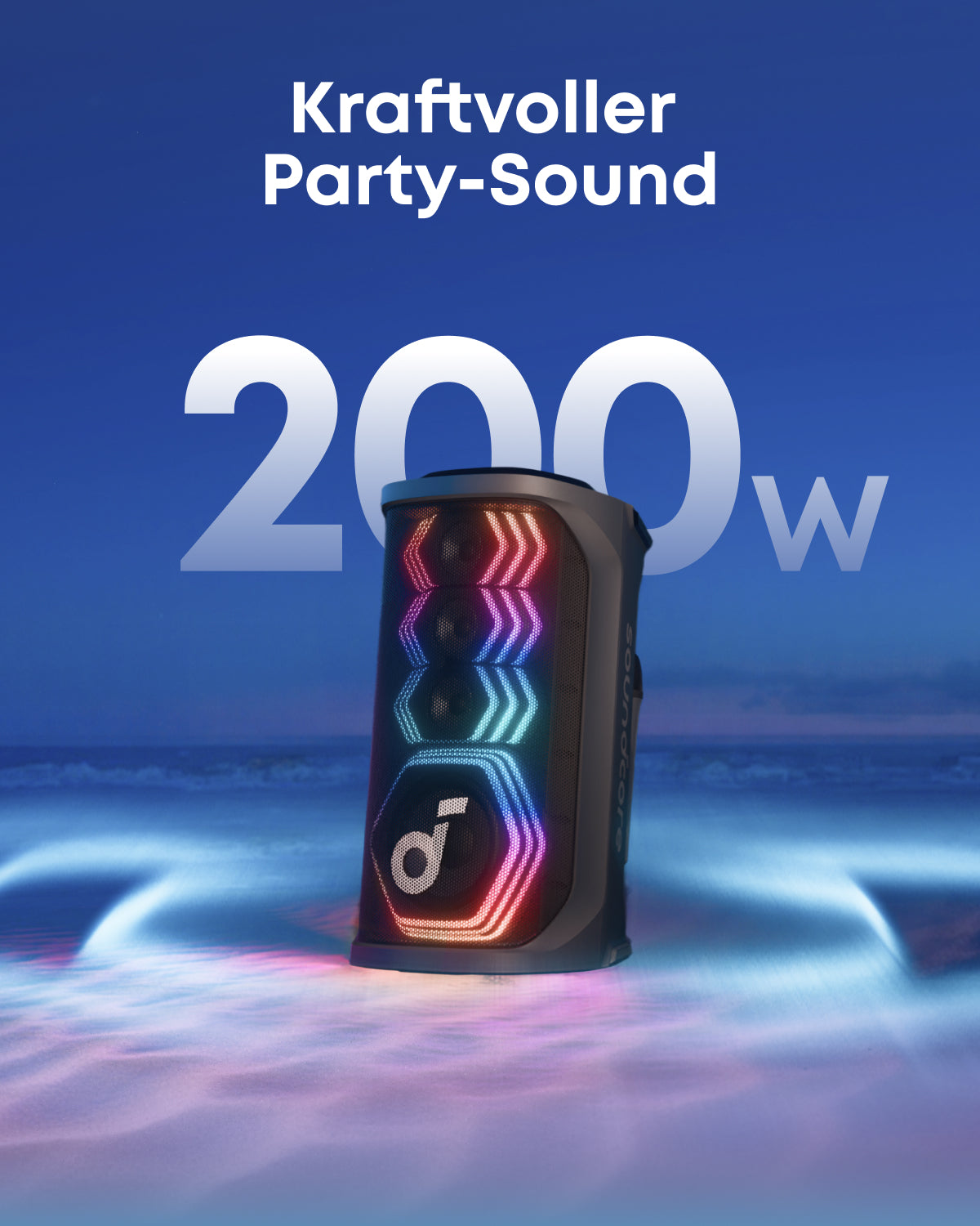 Rave 3S | KI Karaoke Party-Lautsprecher mit 200W Sound + eufy Festinstallierte Außen‑Lichterkette E22