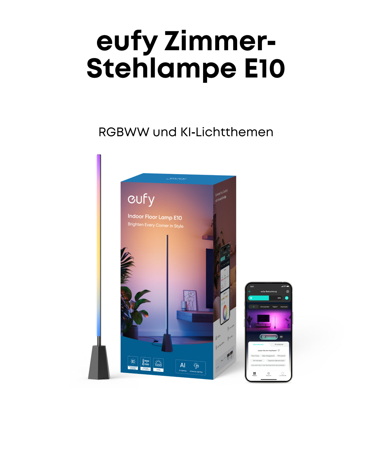 Rave 3S | KI Karaoke Party-Lautsprecher mit 200W Sound + eufy Zimmer-Stehlampe E10