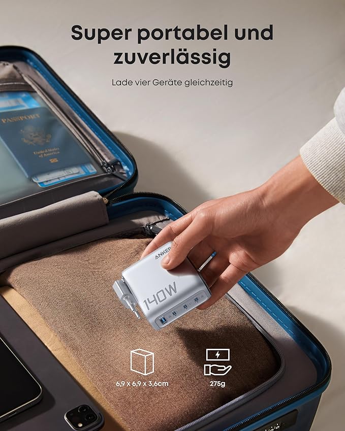 Anker Ladegerät (140W, 4-Port, PD 3.1) mit USB-C Kabel
