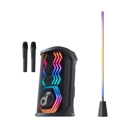 Rave 3S | KI Karaoke Party-Lautsprecher mit 200W Sound + eufy Zimmer-Stehlampe E10