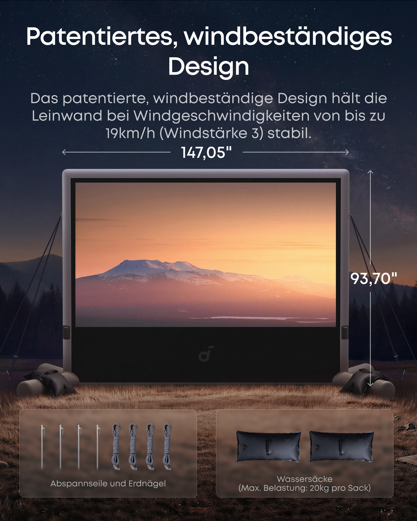 soundcore Nebula 120 Zoll aufblasbare Heimkino-Leinwand