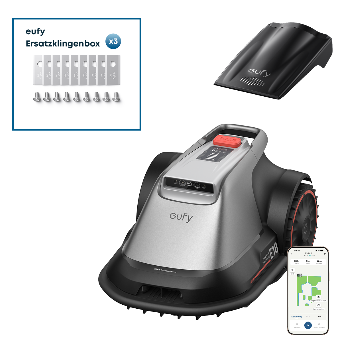 eufy Mähroboter E18 mit eufy Ersatzklingenbox