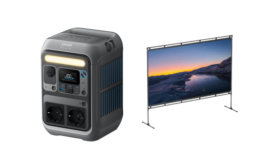 Anker SOLIX C300 + NEBULA 100 Zoll Beamer Leinwand mit Stativ