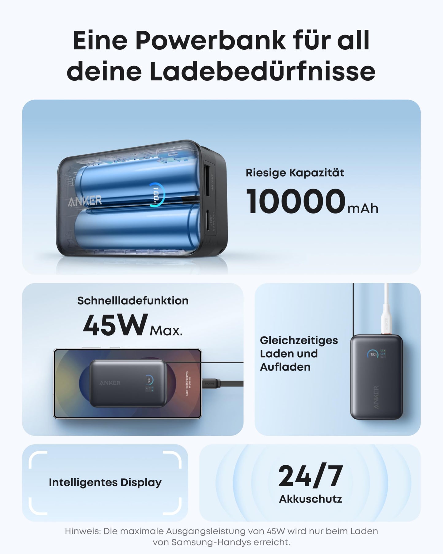 Anker Nano Powerbank  (10K, 45W, Integriertes einziehbares USB-C Kabel)