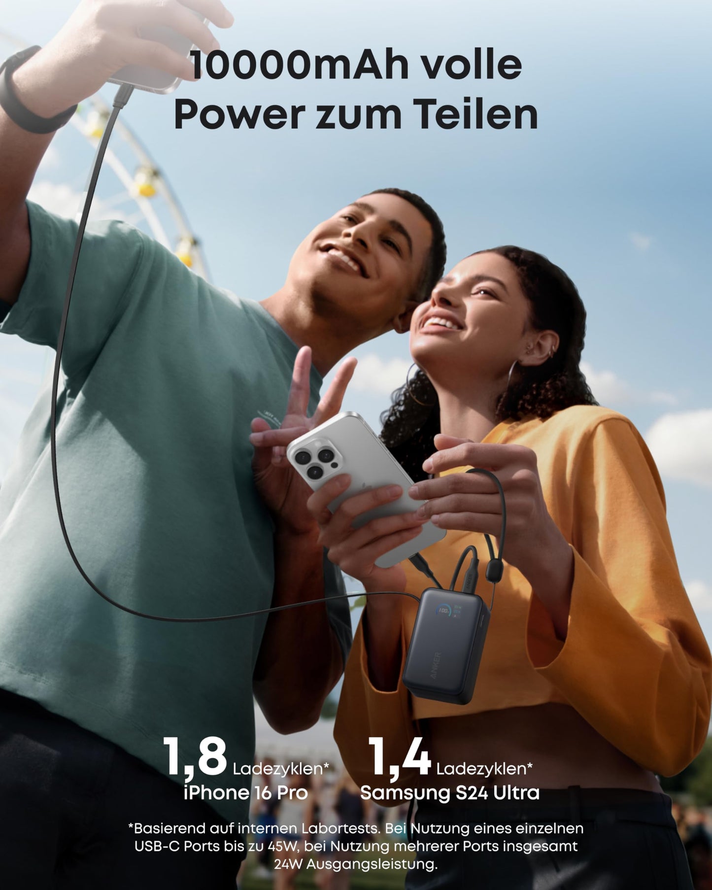 Anker Nano Powerbank  (10K, 45W, Integriertes einziehbares USB-C Kabel)