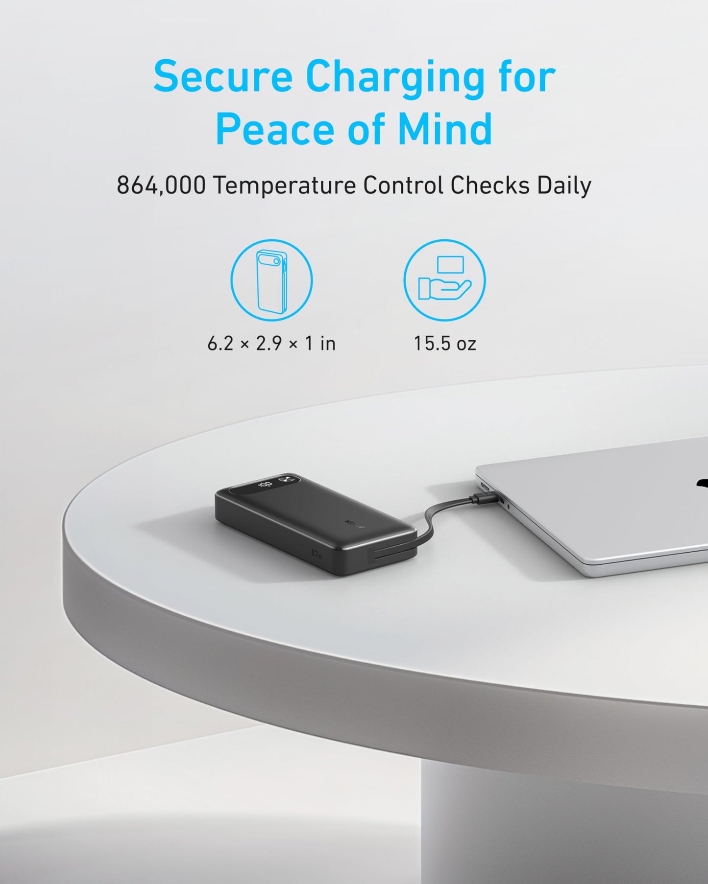 Anker Powerbank (20K, 87W, Integriertes USB-C Kabel)