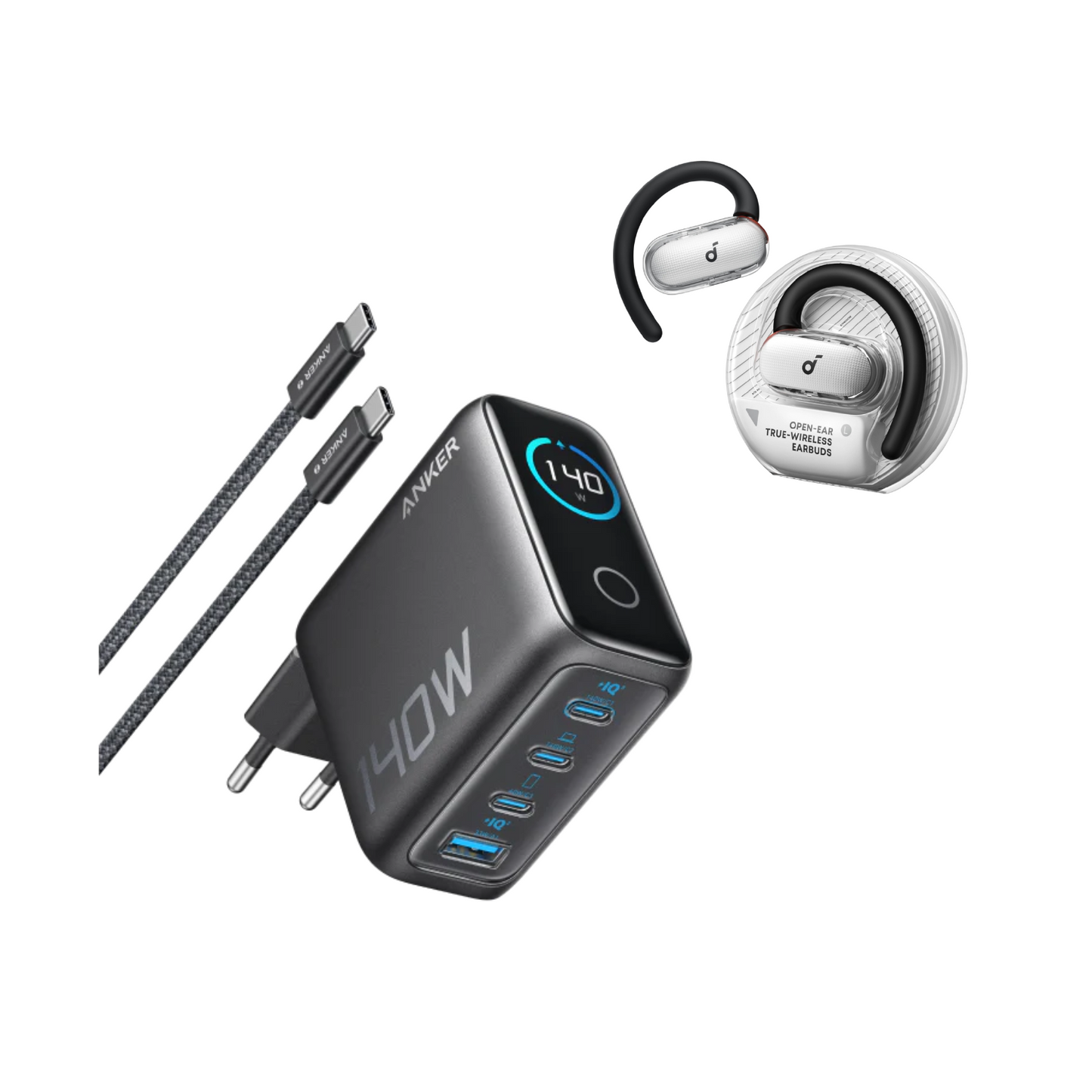 soundcore V40i｜Kabellose Earbuds + Anker Ladegerät (140W, 4-Port, PD 3.1)