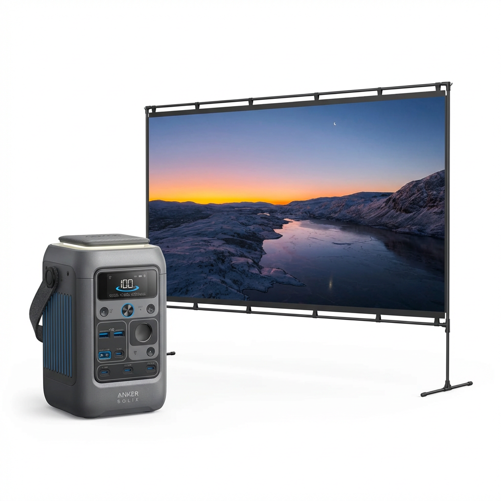 NEBULA 100 Zoll Beamer Leinwand & Anker SOLIX C300 DC Portable Power Station